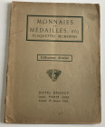 Florange J. Ciani L. Monnaies et Medailles Plaquettes Modernes. Paris 19 Janvier 1924. Softcover, 20, lots 239, 2 b/w plates. Detached cover. Good con...