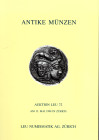 LEU NUMISMATIK AG. - Auktion 72. Zurich, 12 - Mai, 1998. Antike munzen griechen, romer, literatur. Pp. 192, lots 759, ill with enlargements in the tex...