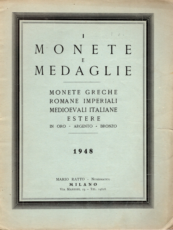 RATTO M. – Milano, 1948. List I at fixed prices. Greek, Roman imperial, Italian ...