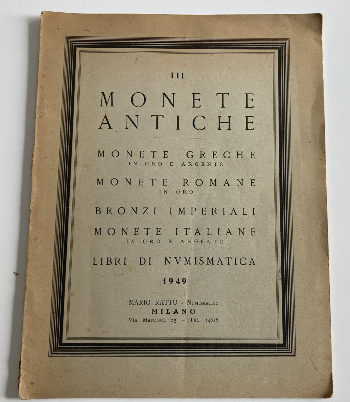 Ratto M. Fixed price list. III. Monete Antiche. Monete Greche in Oro e Argento. ...
