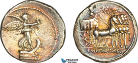 Roman Republic, Octavian (44-27 BC) AR Denarius (3.63 g) Brundisium or Rome Mint, autumn 30 BC, Victory / Quadriga (the victory at Actium in 31 BC, th...