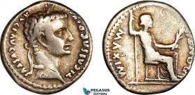 Roman Empire, Tiberius (AD 14-37) AR Denarius (3.61 g) Lugdunum (Lyon) Mint, "Tribute Penny" type. Livia as Pax, RIC I 30, Dark Patina, VF