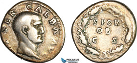 Roman Empire, Galba (AD 68-69) AR Denarius (3.37g) Rome Mint, S P Q R/ OB/ C S, RIC I 167, Dark patina, small edge damages, VF, Rare! Provenance: Tiet...