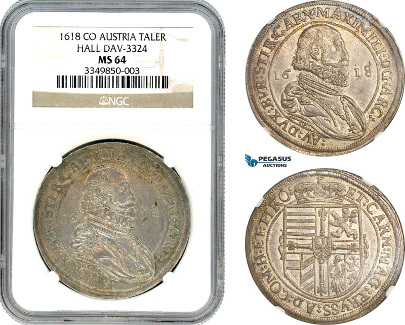 Austria, Archduke Maximilian, Taler 1618 CO, Hall Mint, Silver, Dav-3324, Multic...
