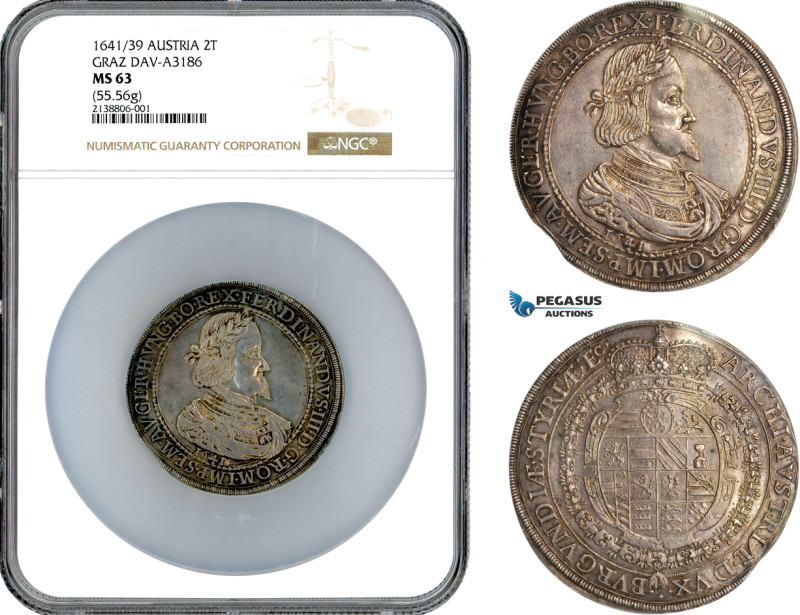 Austria, Ferdinand III, Double Taler 1641/39, Graz Mint, Silver (55.56g), Dav-A3...