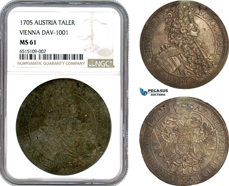 Austria, Leopold I, Taler 1705, Vienna Mint, Silver, Dav-1001, Dark Toning! NGC ...