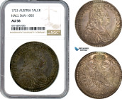Austria, Karl VI, Taler 1733, Hall Mint, Silver, Dav-1055, Dark cabinet toning! NGC AU58