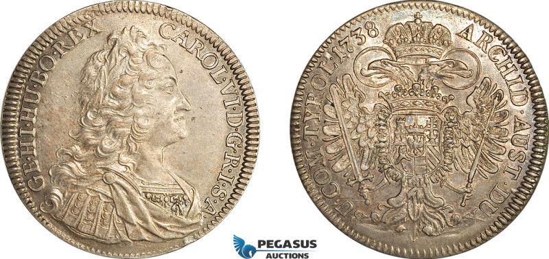 Austria, Karl VI, Taler 1738, Hall Mint, Silver (28.83 g), Dav-1055, Old toning!...