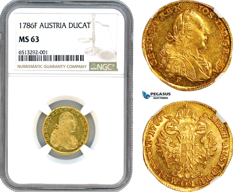 Austria, Joseph II, Ducat 1786 F, Hall Mint, Gold, Her. 58, Fantastic mirror sur...