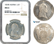 Austria, Franz II, 1/2 Taler 1824 B, Kremnitz Mint, Silver, Her. 413, Blast white with full prooflike surfaces! NGC MS61, Top Pop!