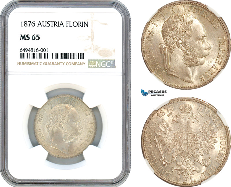 Austria, Franz Joseph, Florin 1876, Vienna Mint, Silver, KM# 2222, Fully frosted...
