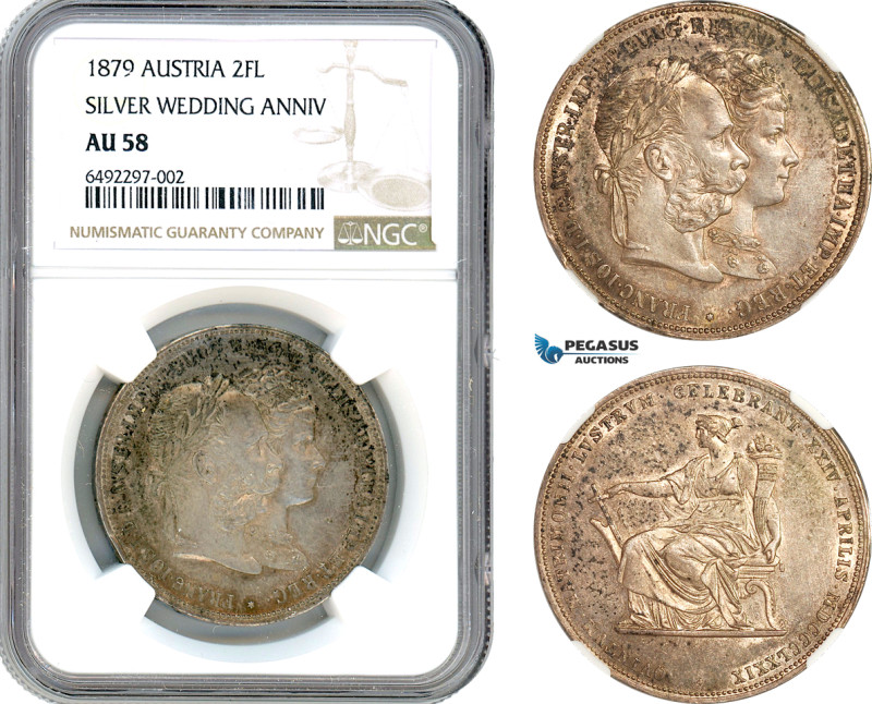 Austria, Franz Joseph, 2 Florin 1879, Vienna Mint, Silver, KM# M5 (Silver Weddin...