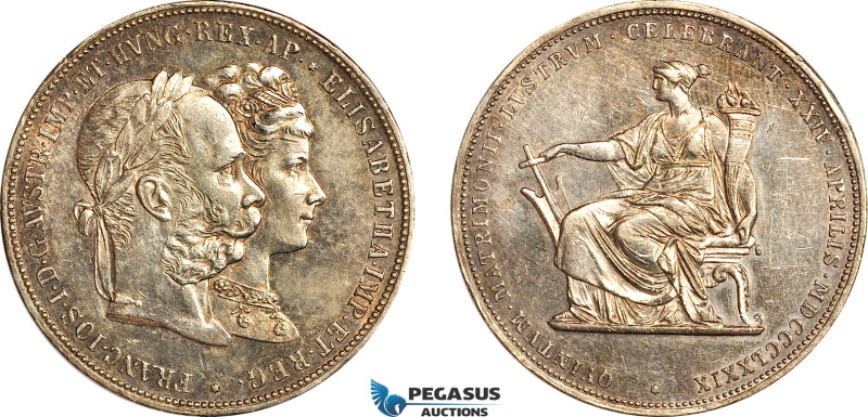 Austria, Franz Joseph, 2 Florin 1879, Vienna Mint, Silver, KM# M5 (Silver Weddin...