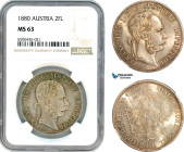 Austria, Franz Joseph, 2 Florin 1880, Vienna Mint, Silver, KM# 2233, Light toning! NGC MS63