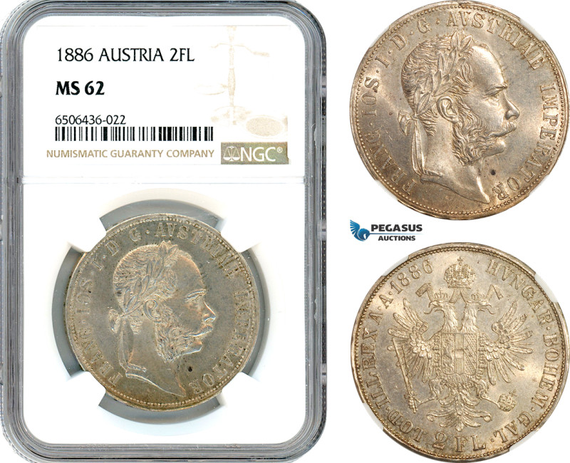 Austria, Franz Joseph, 2 Florin 1886, Vienna Mint, Silver, KM# 2233, Light tonin...