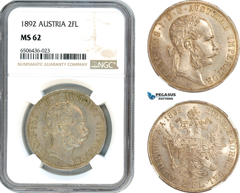 Austria, Franz Joseph, 2 Florin 1892, Vienna Mint, Silver, KM# 2233, Light tonin...
