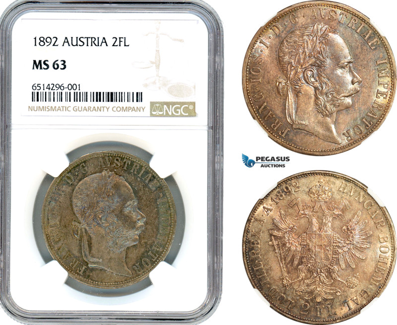 Austria, Franz Joseph, 2 Florin 1892, Vienna Mint, Silver, KM# 2233, Magenta/gre...