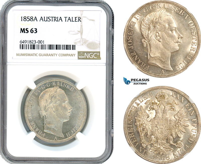 Austria, Franz Joseph, Taler 1858 A, Vienna Mint, Silver, KM# 2244, A blast whit...