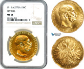 Austria, Franz Joseph, 100 Corona 1915, Vienna Mint, Gold, KM# 2819, Modern Restrike, NGC MS68, Top Pop!