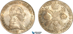 Austrian Netherlands, Leopold II, 1/2 Kronentaler 1791 H, Günzburg Mint, Silver (14.34 g) Her. 47, Champagne toning with much luster in fields! EF, Ra...