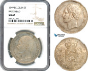 Belgium, Leopold I, 5 Francs 1849, Brussels Mint, Silver, Bare Head, KM# 17, Light champagne toning! NGC MS63