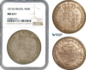 Brazil, Joao, Prince Regent, 960 reis 1815 B, Bahia Mint, Silver, KM# 307.1, Host coin barely visible, Lovely old toning! NGC MS63+
