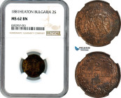 Bulgaria, Aleksander I, 2 Stotinki 1881 Heaton, Birmingham Mint, KM# 1, NGC MS62BN