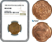 Bulgaria, Aleksander I, 5 Stotinki 1881 Heaton, Birmingham Mint, KM# 2, Fantastic Quality! Very rare in this almost full red colour! NGC MS65RB, Top P...