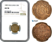 Bulgaria, Aleksander I, 50 Stotinki 1883, St. Petersburg, Silver, KM# 6, Dark toning! NGC AU58