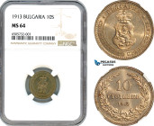 Bulgaria, Ferdinand I, 10 Stotinki 1913, Kremnica Mint, KM# 25, Fully frosted! NGC MS64