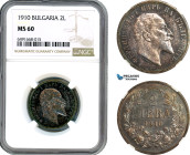 Bulgaria, Ferdinand I, 2 Leva 1910, Vienna Mint, Silver, KM# 29, Dark toning! NGC MS60