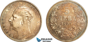 Bulgaria, Ferdinand I, 5 Leva 1894 KB, Kremnica Mint, Silver, KM# 18, Old toning! EF