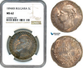 Bulgaria, Ferdinand I, 5 Leva 1894 KB, Kremnica Mint, Silver, KM# 18, Blue/grey toning! NGC MS62