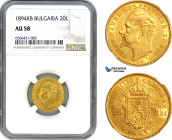 Bulgaria, Ferdinand I, 20 Leva 1894 KB, Kremnica Mint, Gold, KM# 20, Frosted with much remaining luster! NGC AU58, a little undergraded in our opinion...
