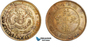 China, Kwangtung, 7 Mace 2 Candareens (Dollar) ND (1890-1908) Kwangtung Mint, Silver (26.99 g) L&M 133, Spotted toning, yet fully lustrous!, EF
