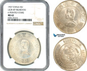 China, Republic, Dollar 1927, Silver, L&M 49, Memento, 6 pointed stars, Blast white, NGC MS62