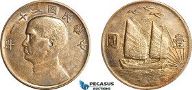 China, Republic, Dollar Yr. 21 (1932) Shanghai Mint, Silver (26.70 g) L&M 108, Birds over Junk. Gun metal toning, EF-UNC, Rare!