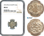 Egypt (Ottoman Empire) Abdul Hamid II, 1 Qirsh AH1293//4, Misr Mint, Silver, KM# 277, Light toning with full Mint luster, NGC MS65