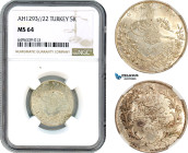 Egypt (Ottoman Empire) Abdul Hamid II, 5 Qirsh AH1293//22 W, Misr Mint, Silver, KM# 296, Partly toned with full Mint luster, NGC MS64 (Wrongly labbele...