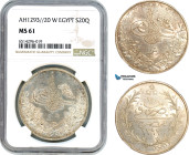 Egypt (Ottoman Empire) Abdul Hamid II, 20 Qirsh AH1293//20 W, Misr Mint, Silver, KM# 298, Light toning with much Mint luster, NGC MS61