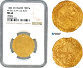 France, Jean II le Bon, Franc à Cheval ND (1350-64) Paris Mint, Gold (3.88g) Fr. 279, Very lustrous, NGC MS62