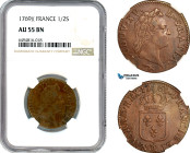 France, Louis XV, 1/2 Sol 1769 )( Besançon Mint, KM# 544.12, NGC AU55BN, Pop 1/1