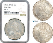 France, Louis XV, Ecu 1733 &, Aix-en-Provence Mint, Silver, Gad. 313, Dav-1330, Light adjustments and light toning! NGC MS63