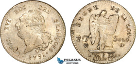 France, Louis XVI, 30 Sols 1791 / AN 3 BB, Strasbourg Mint, Silver (10.08 g) Gad. 38,with "FRANCOIS" Obv. Title! Lighly cleaned, minor adjustments, ex...