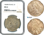 France, Napoleon III, 5 Francs 1868 BB, Strasbourg Mint, Silver, F.331/13, Grey toning, NGC MS62