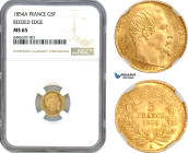 France, Napoleon III, 5 Francs 1854 A, Paris Mint, Gold, F.500A/1 (Reeded edge) Full Mint brilliance! NGC MS65