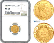 France, Napoleon III, 5 Francs 1859 BB, Strasbourg Mint, Gold, F.501/8, Very lustrous! NGC MS62