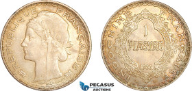 French Indo-China, 1 Piastre 1931, Paris Mint, Silver, KM# 19, Amber toning! EF-UNC
