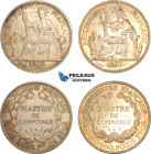 French Indo-China, Lot of 2x Piastres (1907 & 1908) Silver, some remaining luster, VF-EF