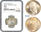 Germany, Baden, Friedrich I, 2 Mark 1907, Karlsruhe Mint, Silver, J. 36, On his Death, Amber toning on Rev. With full Mint luster! NGC MS65
